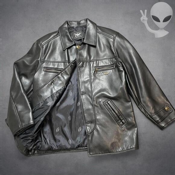 Reportage R.G.A. Made in Italy Black Leather Jacket Men’s XL Button Front VTG